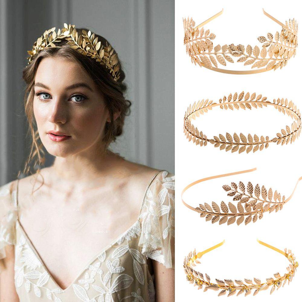 LAKAMIER [Ready Stock] Bride Headbands Golden Leaves Wedding Hair Crown Hairhoop Tiara