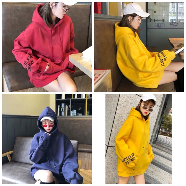 Áo hoodie vải nỉ lót bông dày dặn thêu Believe