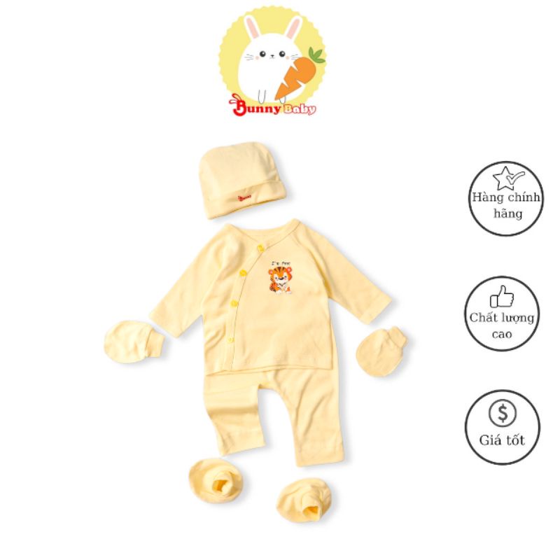 Bunnybaby - Bộ dài sơ sinh cúc chéo Bunny cotton hàn bao gồm nón vớ