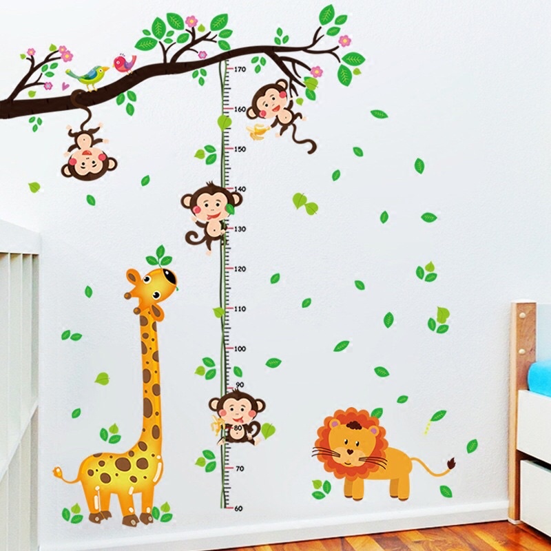 Decal thước đo chiều cao cho be hươu cao cổ và khỉ