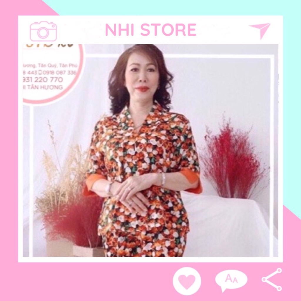 Đồ bộ trung niên NHISTORE lụa HỒNG KÔNG cổ chui tay lửng sang trọng có túi 50 - 75 kg