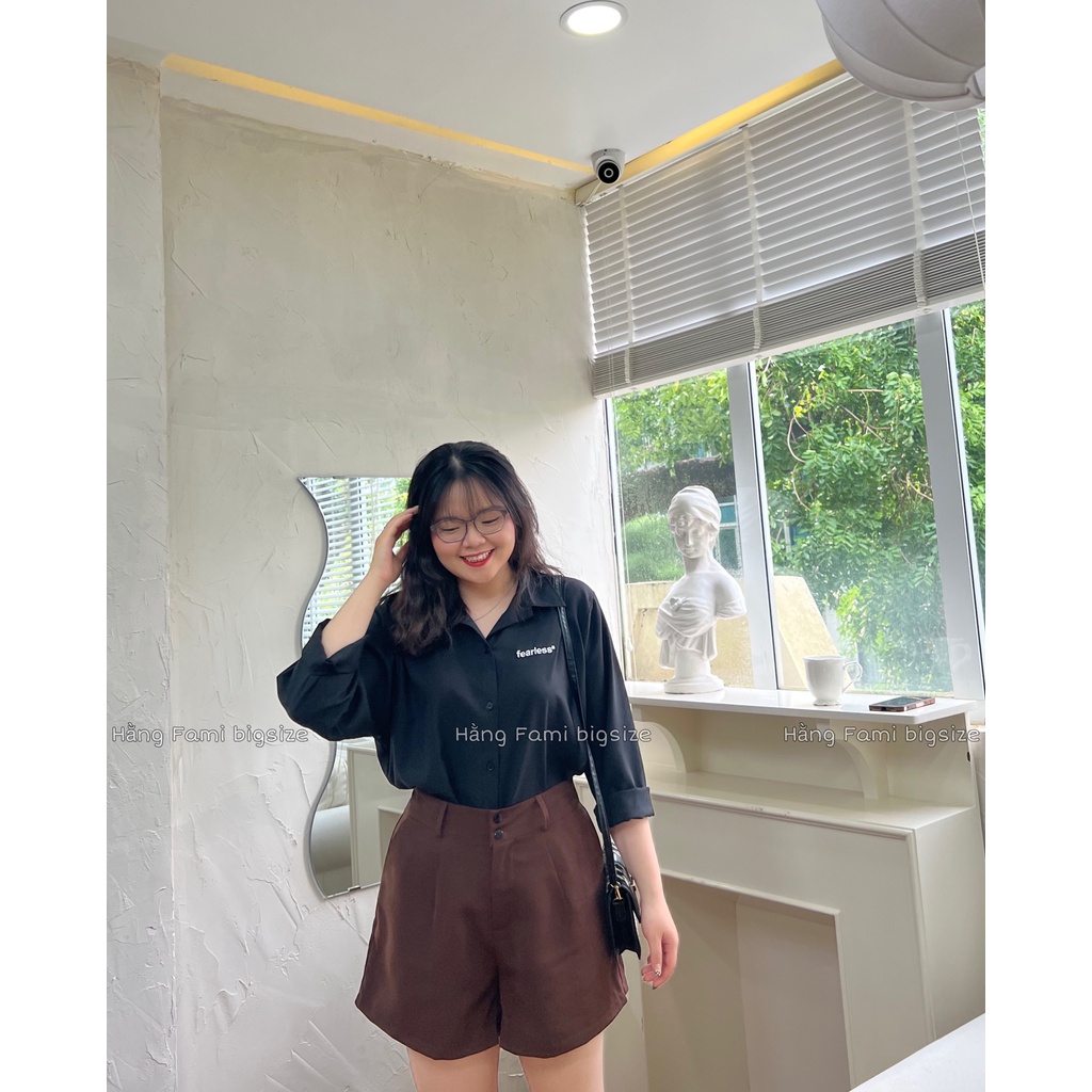 Áo sơ mi trơn dài tay nữ thêu chữ bigsize