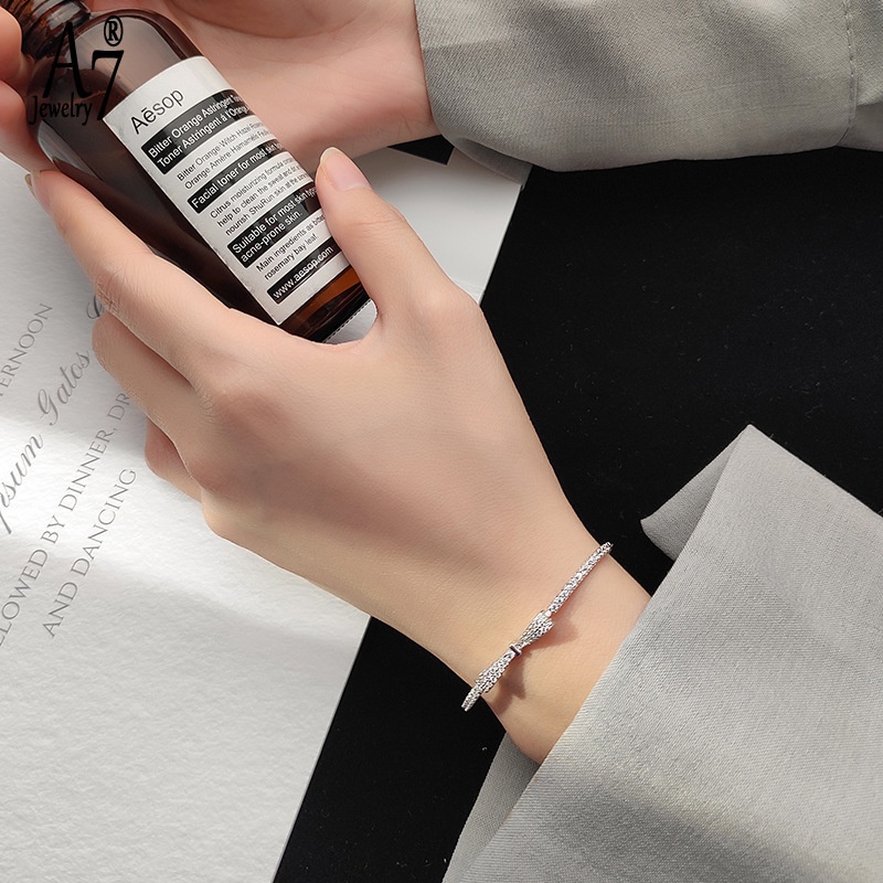 Vòng tay mạ bạc 925 hình nơ đính đá xinh xắn thời trang cho nữ