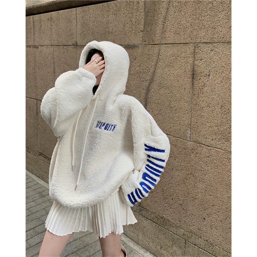 Áo hoodie lông của nữ hàng Quảng Châu cao cấp thu đông mới đầu xu hướng phong cách nữ sinh Hàn Quốc ngọt ngào