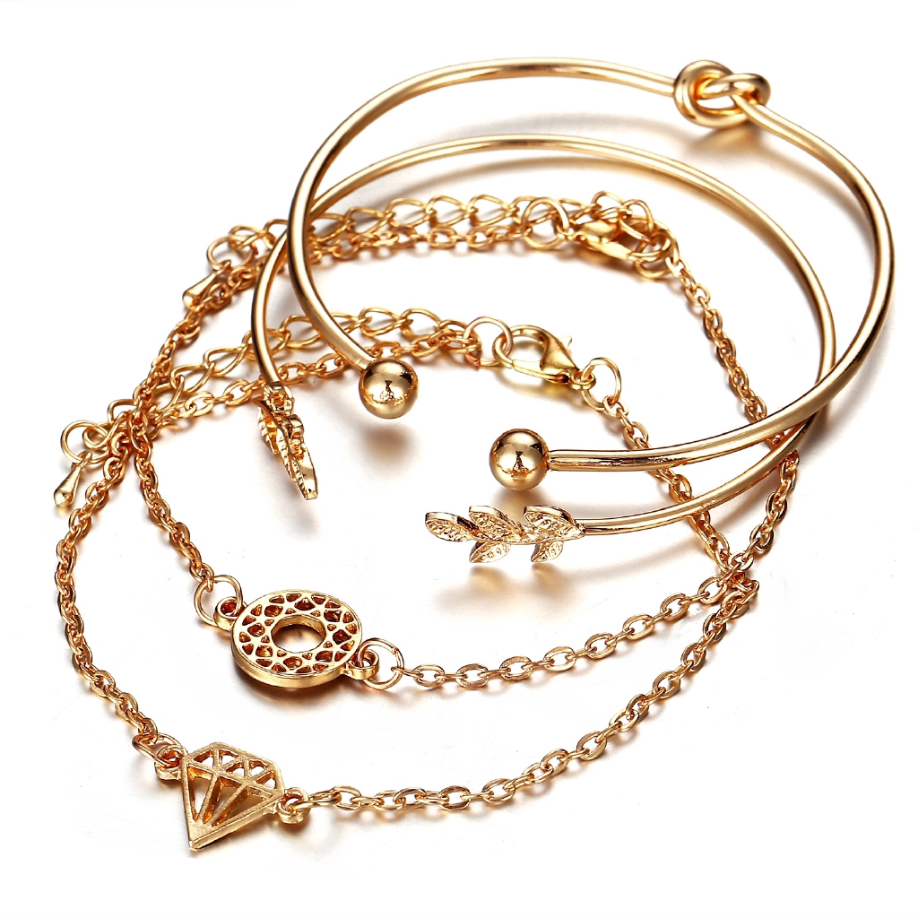 Set 4 Vòng Tay Hình Chiếc Lá Có Thể Điều Chỉnh Kích Cỡ Thời Trang Dành Cho Nữ