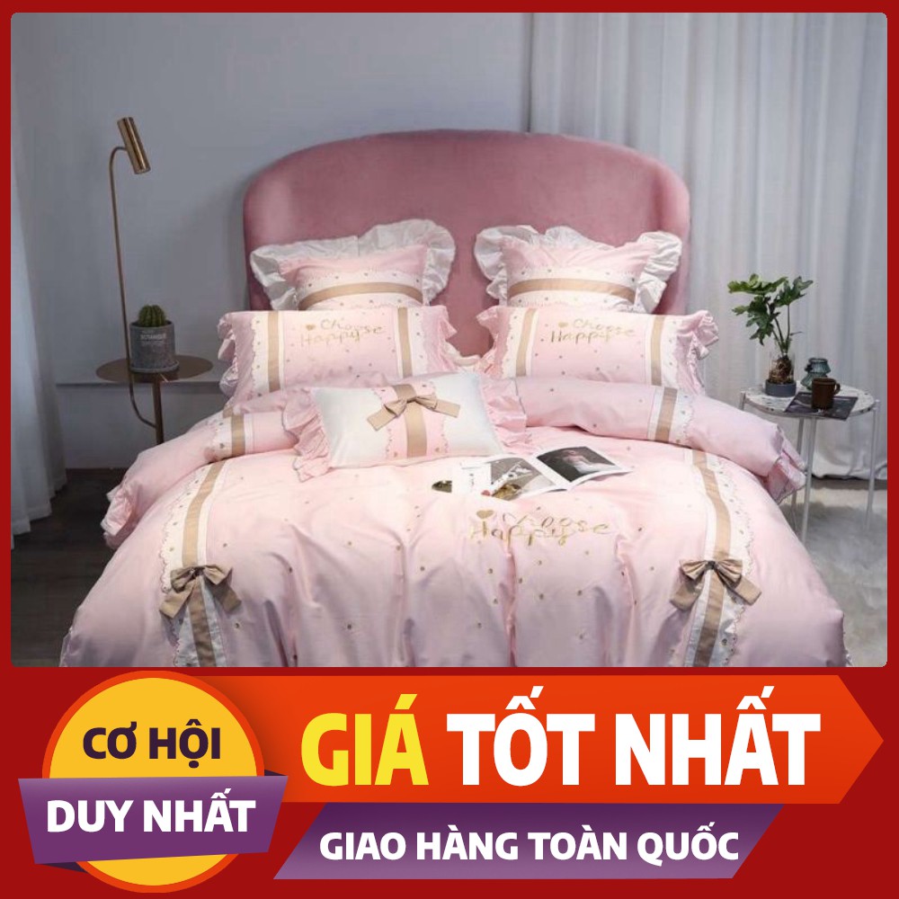 Chăn ga lụa thêu bánh bèo