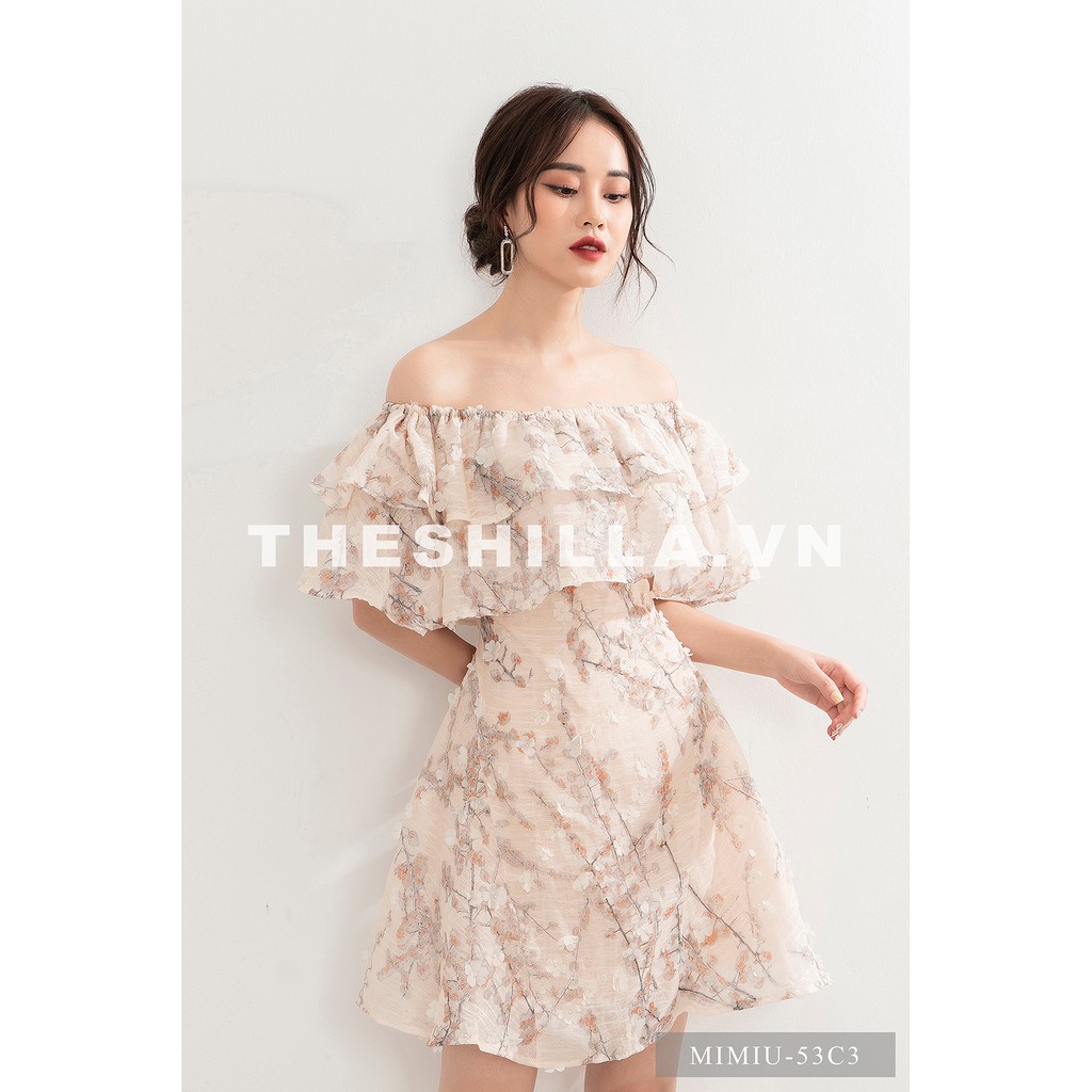 Váy thiết kế cao cấp màu trắng kem trễ vai đính hoa nổi [ Có video + Ảnh thật ] The Shilla - Mimiu-53C3 | BigBuy360 - bigbuy360.vn