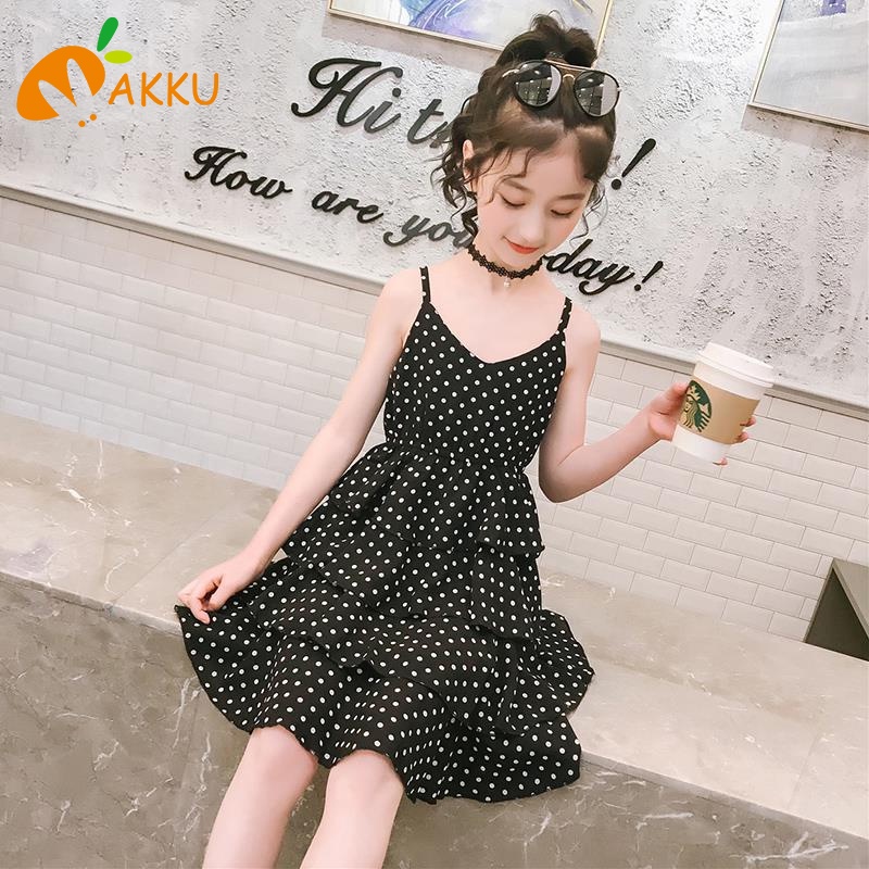 váy cho cô gái polka chấm trẻ em sling váy trẻ em quần áo AKKU