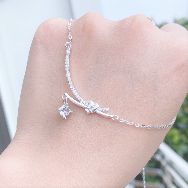 Dây chuyền bạc nữ mặt 2 thanh chéo găn đá thời trang, vòng cổ chất liệu chuẩn bạc ta nữ tính