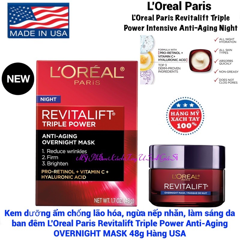 Kem Dưỡng Da Ban Đêm L’Oréal Revitalift Triple Power Anti-Aging Overnight Mask 48g Hàng Nhập USA