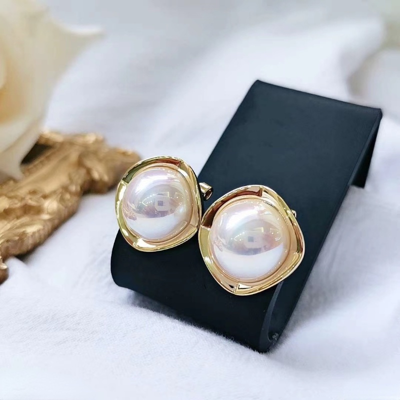 Bông Tai Mạ Bạc 925 Hình Tròn Đính Ngọc Trai Phong Cách Hàn Quốc Đơn Giản