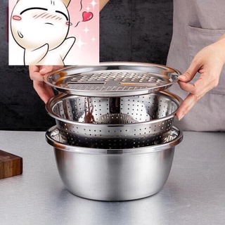 🍓🍓 bộ chậu rổ inox kèm nạo đa năng