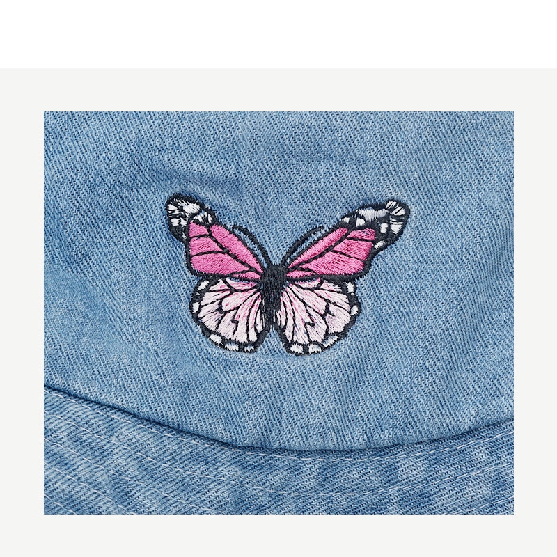 Mũ tai bèo bằng chất liệu denim thêu hình bướm xinh xắn thời trang mùa hè cho nữ