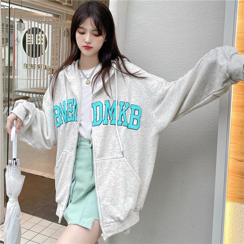 SUXI Áo Khoác Nữ Tay Dài Có Nón In Chữ Thời Trang