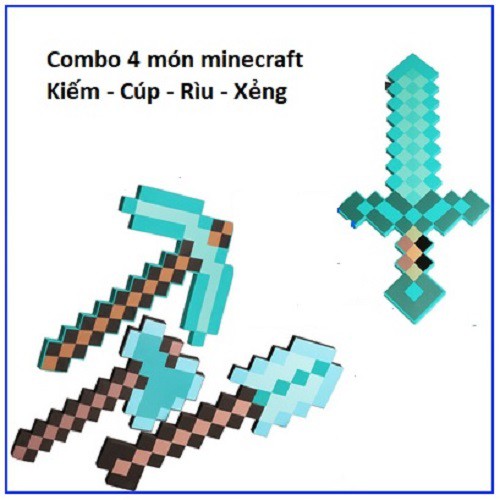 Combo kiếm cúp rìu xẻng kim cương đồ chơi Minecraft