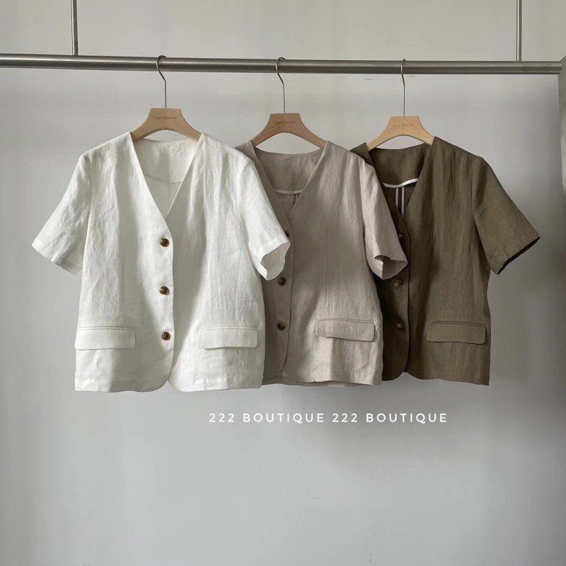 [Mã SR14MAY5 giảm 20K đơn 50K] Áo blazer cổ V linen HQ