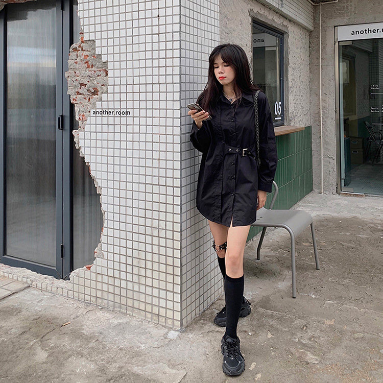 Blue shirt autumn korean loose long sleeve shirt