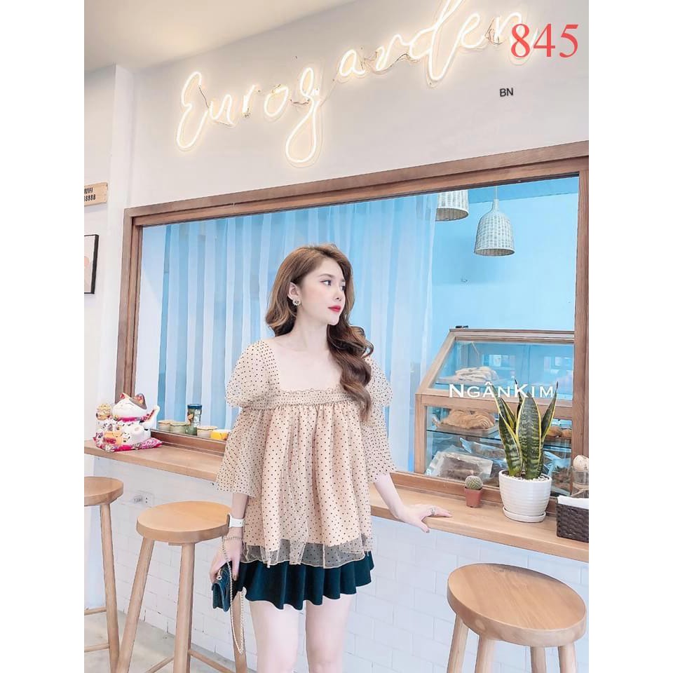 🍒 (LILIFASHION) 🍒 Áo voan chấm bi có chun ngực siêu nữ tính