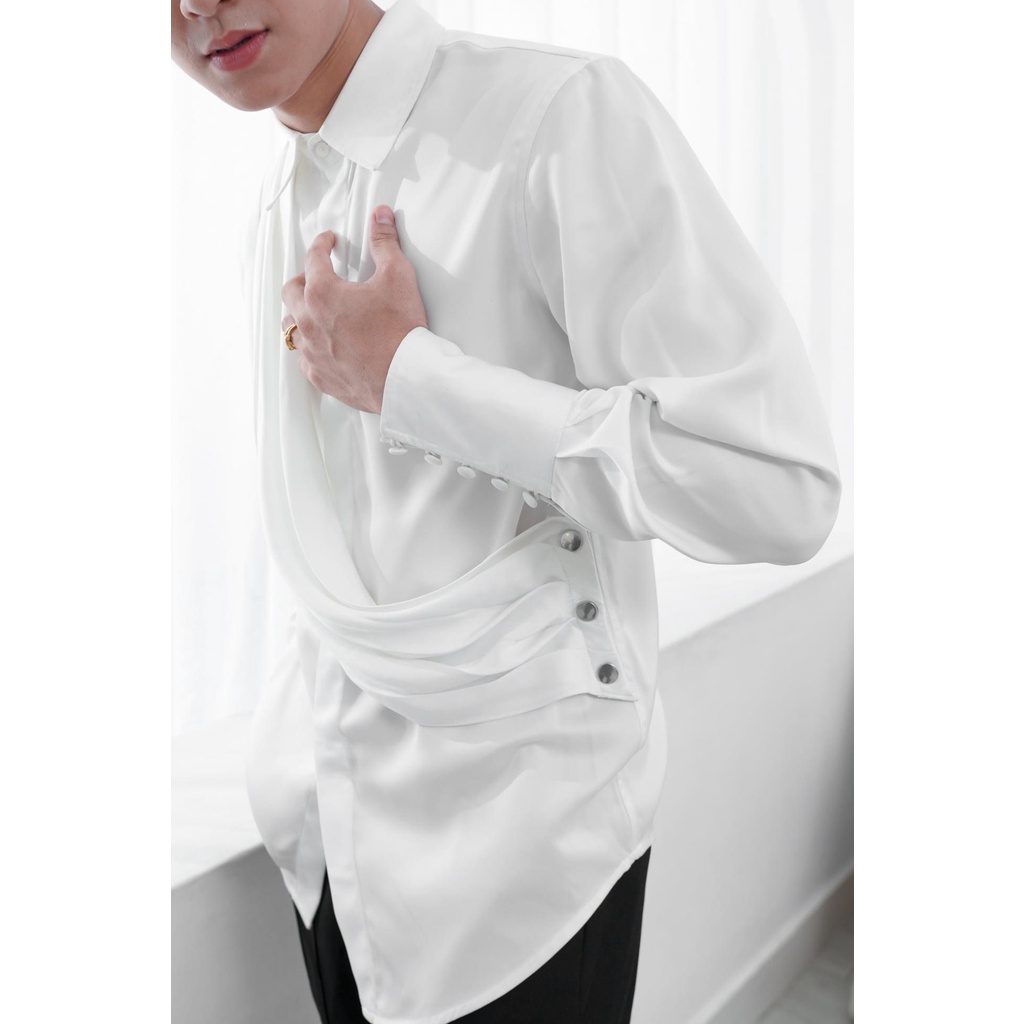 Áo Sơ Mi Trắng Dài Tay Nam Phối Thương Hiệu Mr Twins