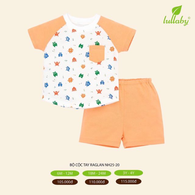 Bộ cộc tay raglan bé trai Lullaby mềm mịn, hàng chính hãng