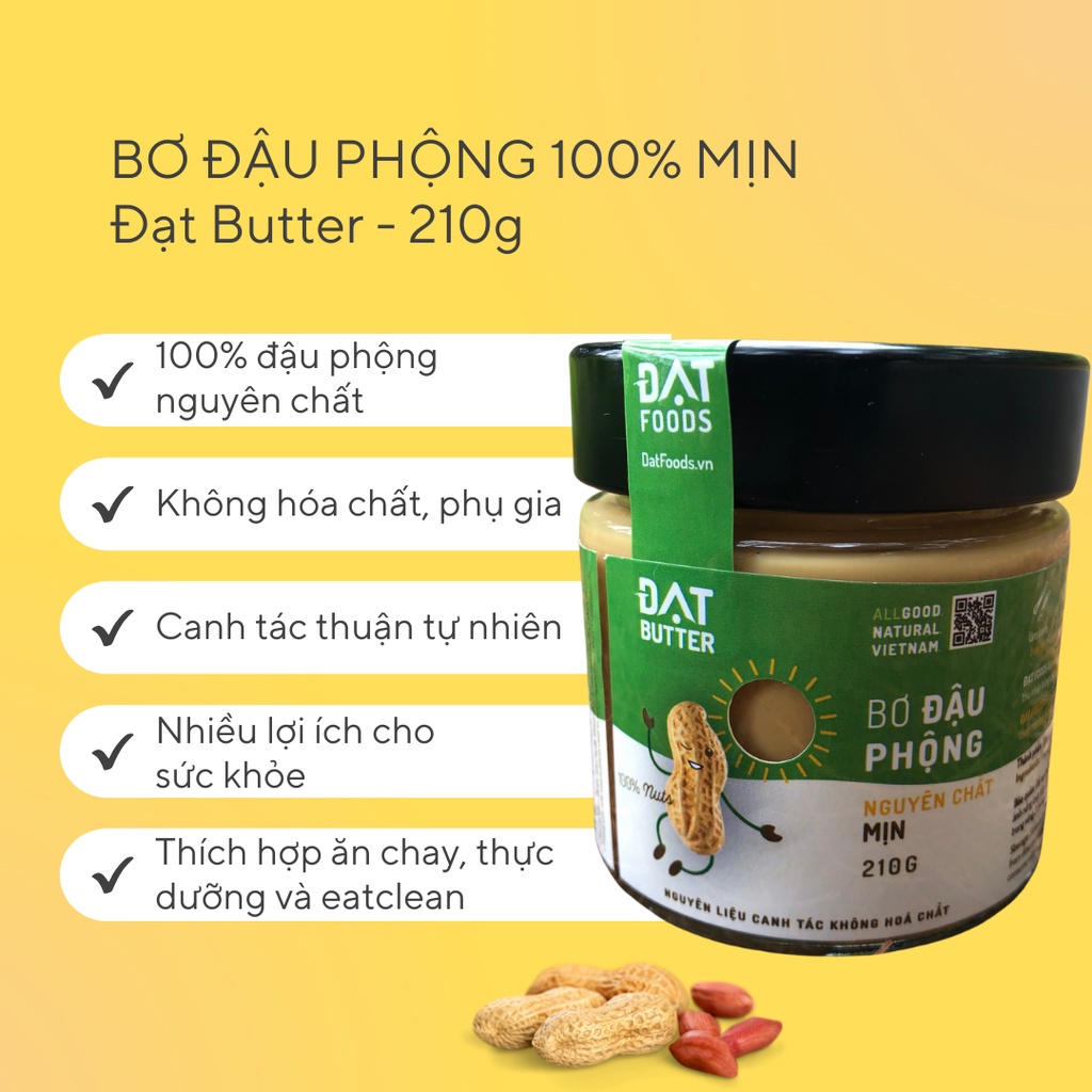 Bơ Đậu Phộng Mật Ong Nguyên Chất Đạt Butter - Xanhsam Organic