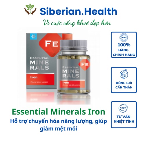Viên uống sắt hữu cơ Essential Minerals Iron - Siberian Wellness - Hỗ trợ chuyển hóa năng lượng, giúp giảm mệt mỏi