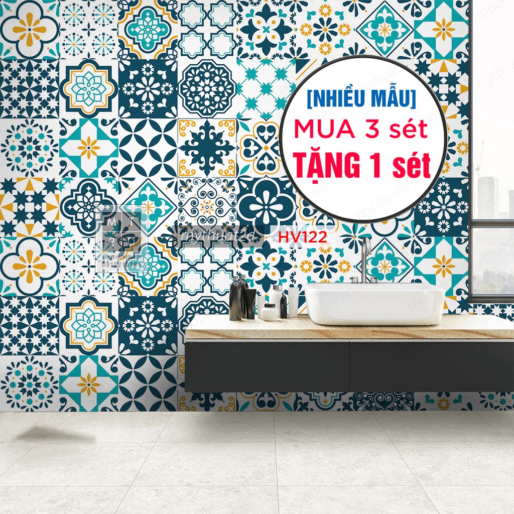[NHIỀU MẪU] Mua 3 sét tặng 1 sét - Decal gạch bông dán bếp, tường, nhà tắm, quầy quán bar_MT6045