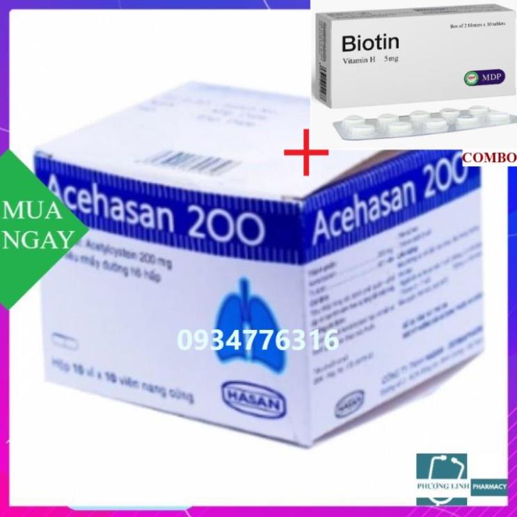 Combo Biotin 5mg+ Ace hasan 200mg Hộp 100 viên 10 vỉ