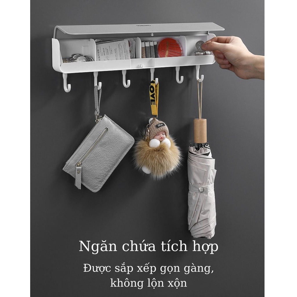 Kệ Đựng Đồ Gia Vị Kèm 6 Móc, Giá Treo Đồ Nhà Tắm Nhà Bếp Đa Năng Dán Tường