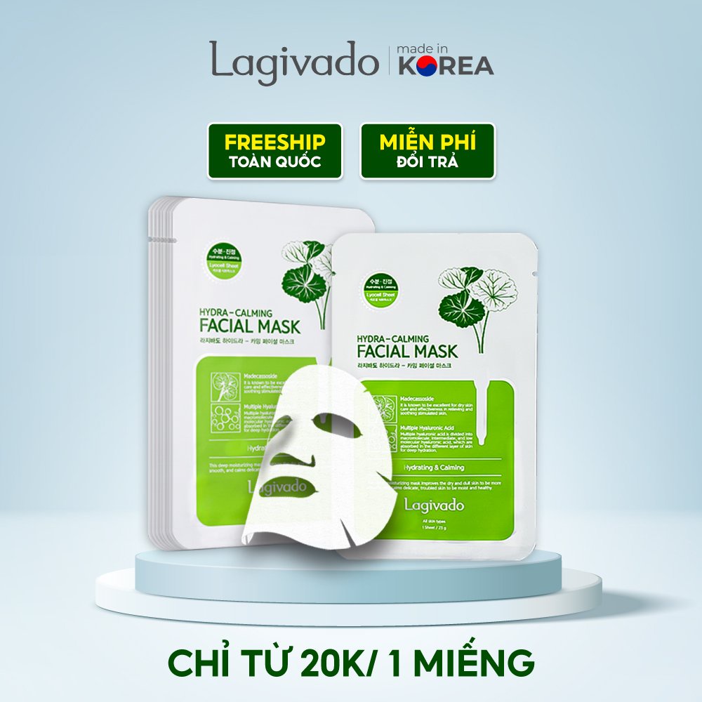 Facial Mask Lagivado - Mặt nạ giấy dưỡng da giảm dầu và mụn rau má Hàn Quốc 23g/miếng - Combo 5