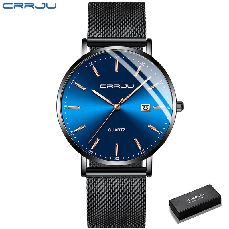 Đồng Hồ Đeo Tay CRRJU 2161 Chuyển Động Thạch Anh Hiển Thị Ngày Chống Thấm Nước Dây Thép Không Gỉ Đơn Giản Thời Trang