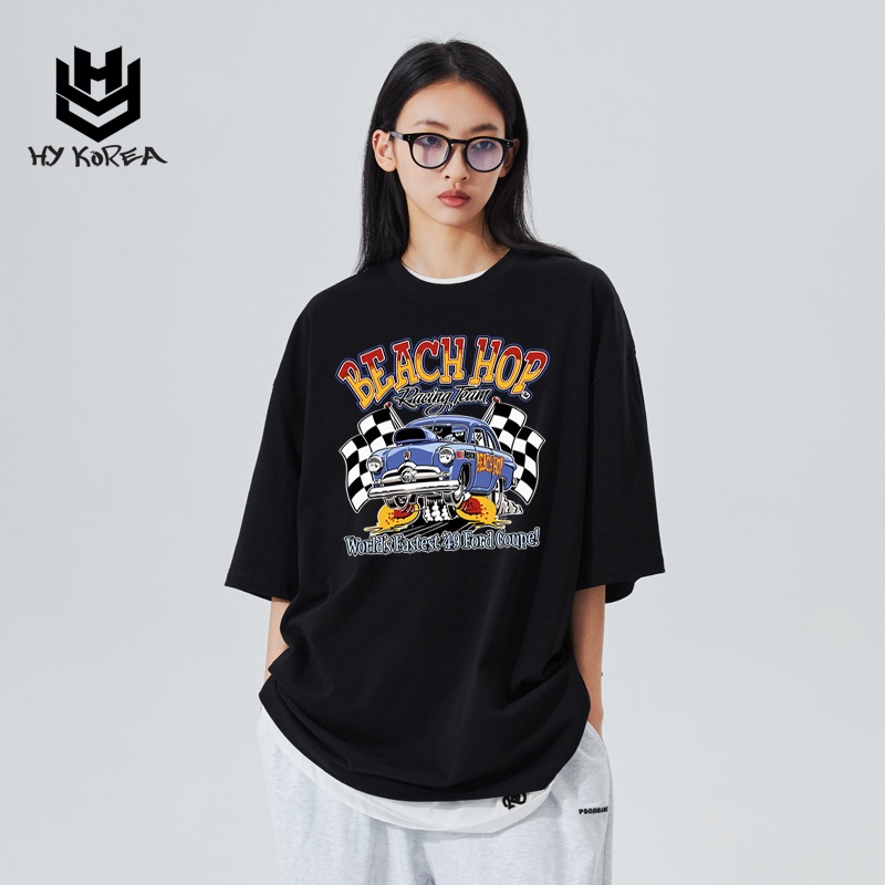 Áo Thun Tay Lỡ Form Rộng 100 Cotton HY Korea Nam Nữ In Hình Beach Hop 422.