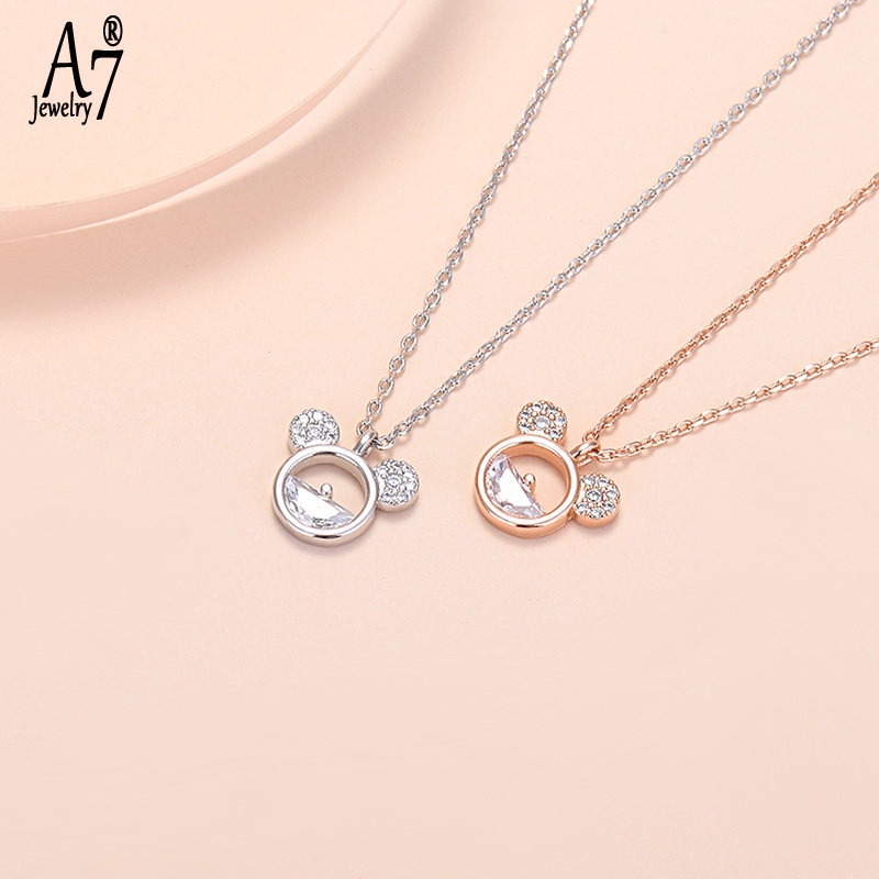 Vòng cổ Mạ Bạc 925 Mặt Hình Chuột Mickey Đính Đá Pha Lê Phong Cách Hàn Quốc X1013