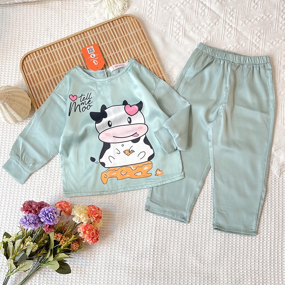 Bộ Lụa Cho Bé Gái Pijama Dài Tay Chất Liệu Latin In 3D Hoạt Hình 8-35kg - Babi mama BPN31