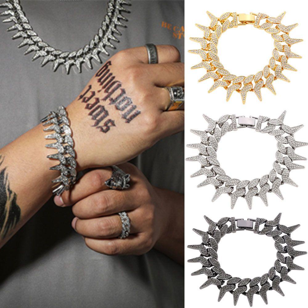 BSUNS Toàn Bộ Vòng Tay Đính Đá Lấp Lánh Phong Cách Hip Hop Đường Kính 15mm
