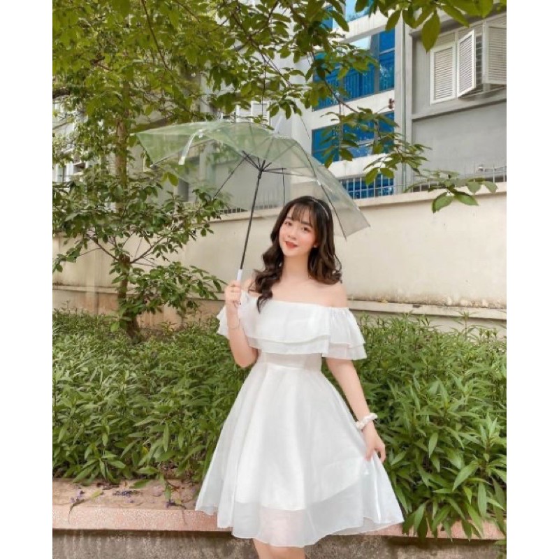 Đầm dự tiệc dáng xoè Váy công chúa trễ vai coan tơ