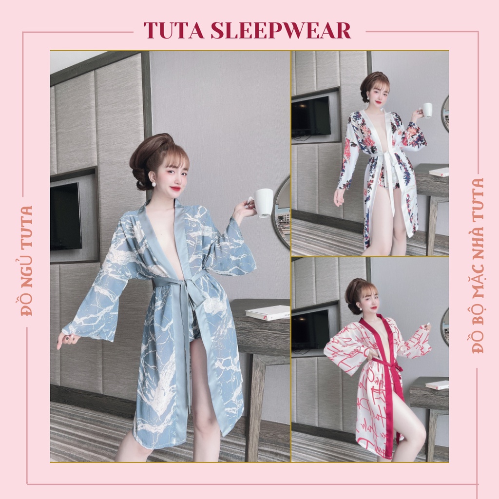 Áo choàng ngủ lụa chiffon đầm ngủ sexy chất siêu mát lên dáng siêu xinh (tặng kèm quần ngủ cùng màu)