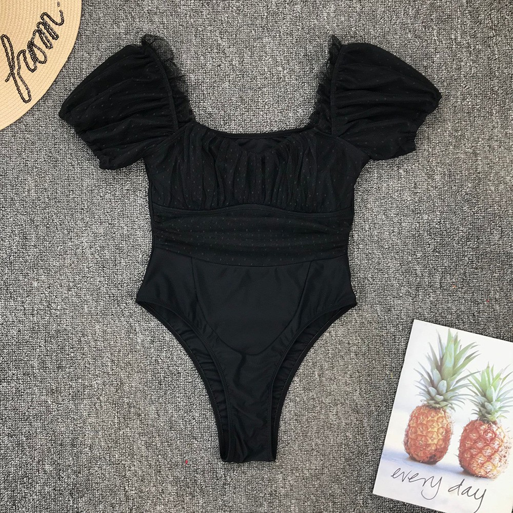 Đồ Bơi Liền Thân Tay Phồng Phối Lưới Màu Đen Thời Trang Dành Cho Nữ H158 | BigBuy360 - bigbuy360.vn