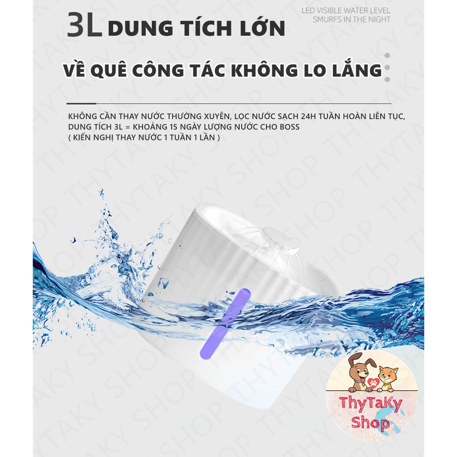 Máy uống nước đài phun nước tự động vuông vòi sen thông minh chó mèo máy lọc nước thú cưng 3L