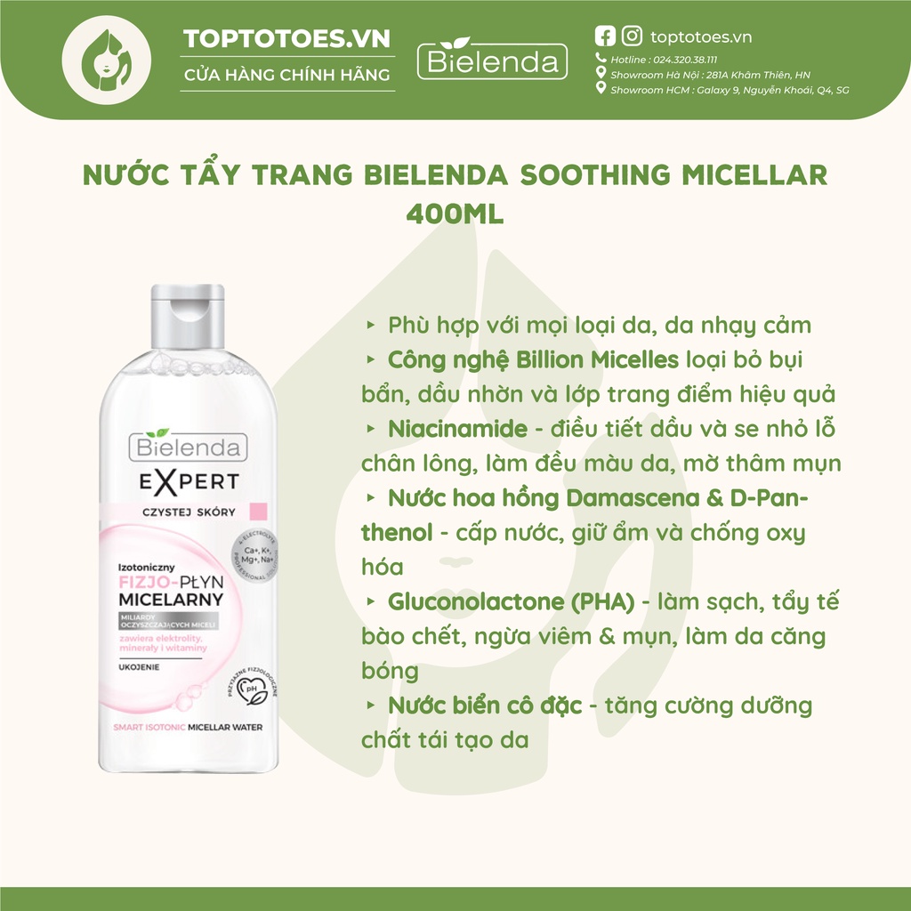 Nước tẩy trang Bielenda Clean Skin Expert làm sạch sâu cho mặt, mắt, môi 150ml/400ml