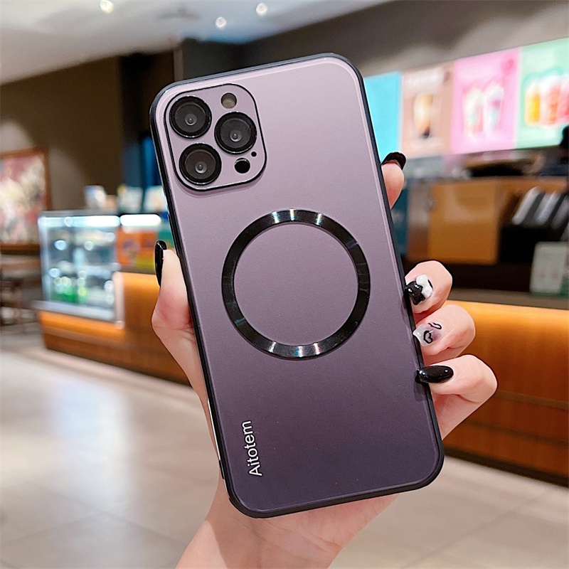 Ốp Điện Thoại Kính Cường Lực Cứng Màu Gradient Từ Tính Cho iPhone 11 12 13 Pro Max ip13