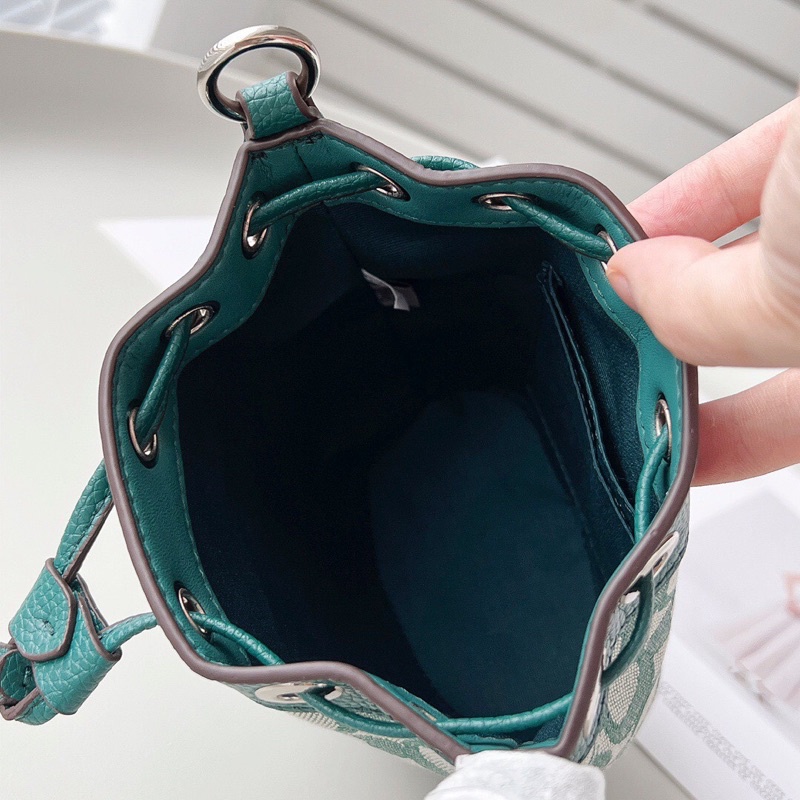 HÀNG XUÂT DƯ XỊN_Túi Coach bucket sang xịn trẻ trung 3 màu, da thật phối canvas check code được