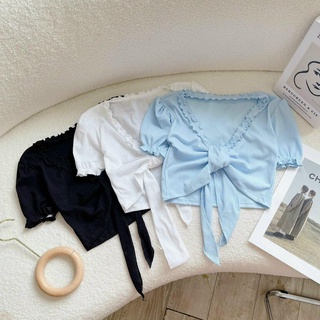 Áo Croptop Cột Nơ Viền Bèo