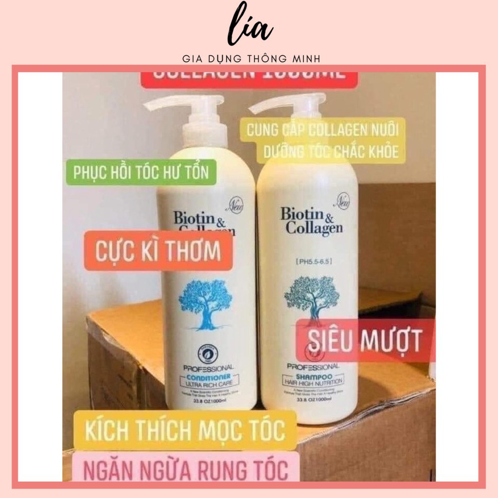 CẶP DẦU GỘI - XẢ biotin TRẮNG collagen NEW 1000ml GIÚP TÓC MƯỢT, PHỤC HỒI HƯ TỔN - GIẢM GÃY DỤNG