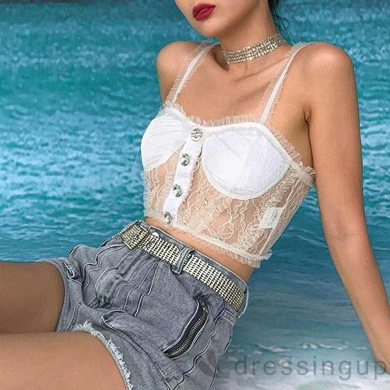 Áo Hai Dây Phối Ren Dáng Ôm Gợi Cảm Cho Nữ