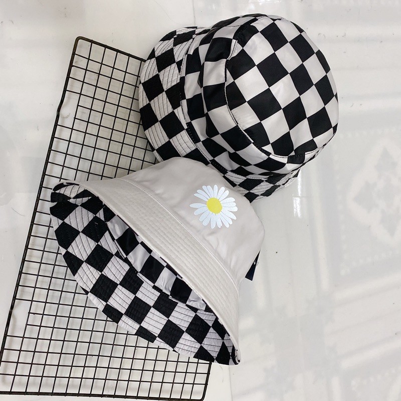 NÓN VÀNH CỤP PHẢN QUANG - HOA CÚC CARO ĐỘI 2 MẶT