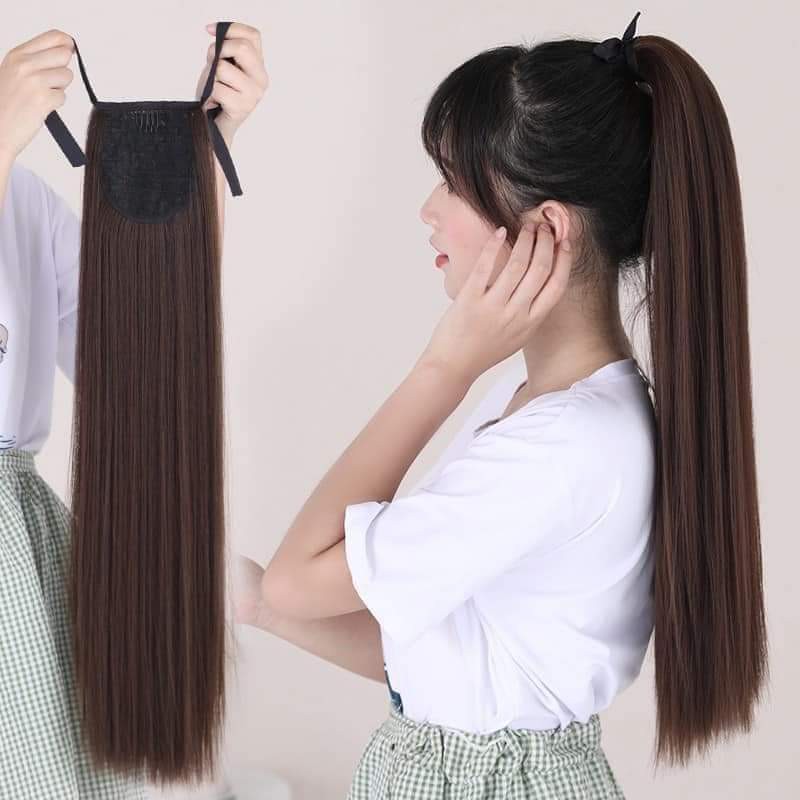 Tóc giả nữ cột đuôi CAO CẤP. Tóc thẳng dài nữ tính. Dài 45 cm, 55 cm, 65 cm chất lượng cao