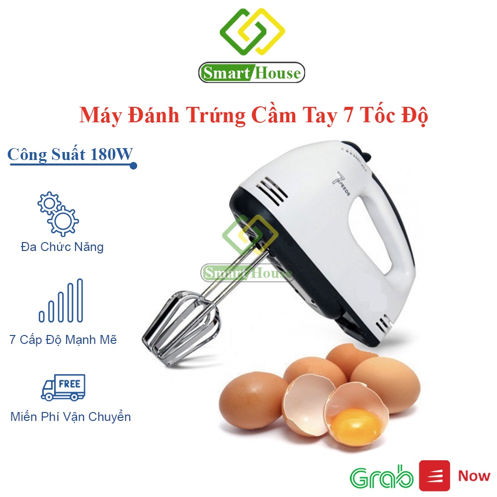 (Bán Rẻ Xin Đánh Giá 5)Máy Đánh Trứng Cầm Tay 7 Tốc Độ Công Suất 180W - Máy Đánh Trứng Mini Máy Đánh Kem Smart House