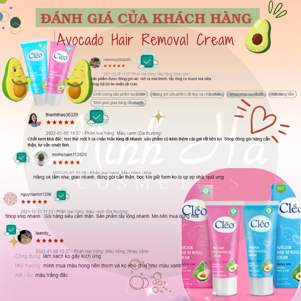 Kem tẩy lông cleo Avocado Hair Removal Cream 50g chiết xuất từ bơ