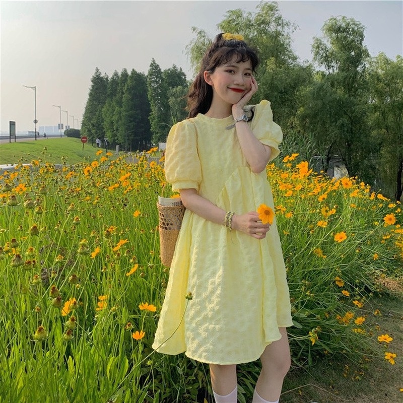 Đầm Tay Phồng Ngắn Dáng Ôm Thời Trang Mùa Xuân Xinh Xắn Cho Nữ